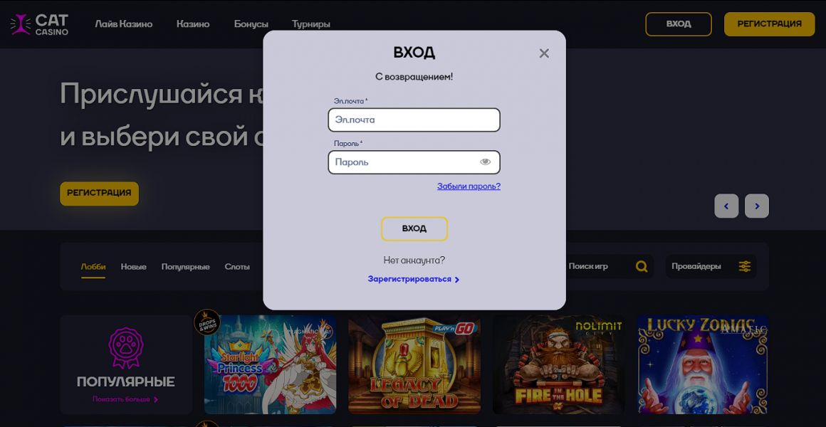 Cat Casino - вход на официальном сайте